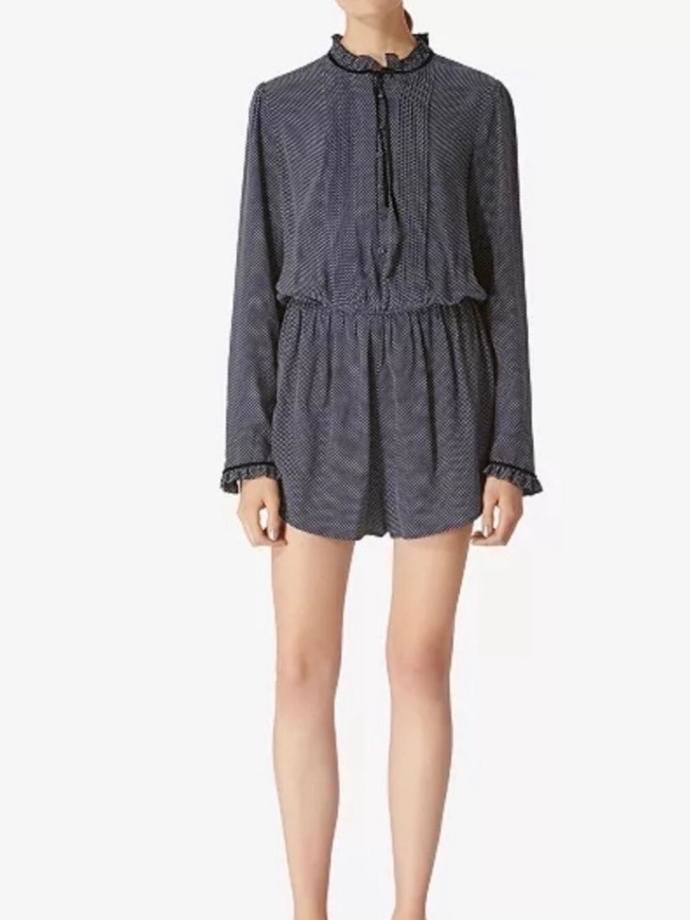 Avec Les Filles Dot Long Sleeve Romper XS Women’s Blue White